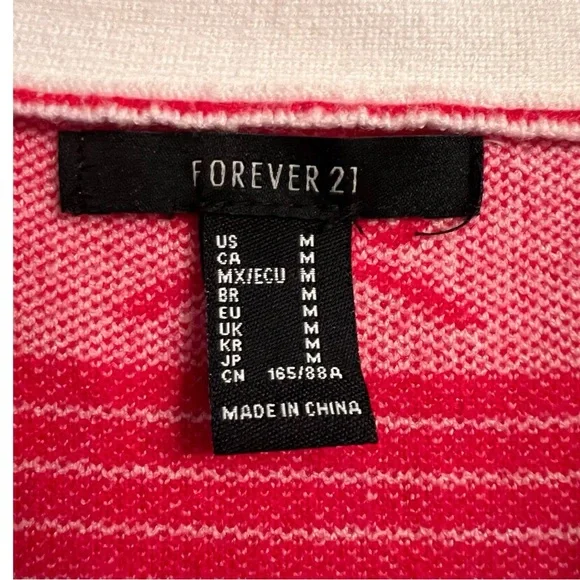 Forever 21 Coquette Striped Bow Ivory Red Knit Cardigan Sweater Size Medium - Picture 4 of 8